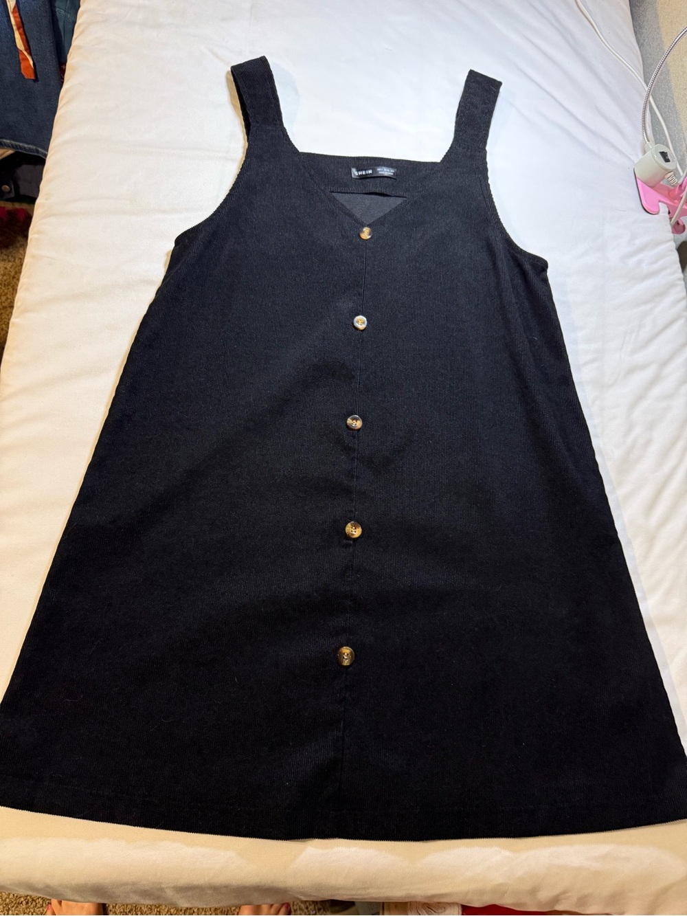 SHEIN Black Sleeveless A-Line Mini Dress with Gold Buttons